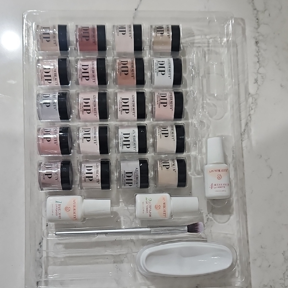 Azurebeauty Dip Powder Nail Kit Set of 20 plus base coat activator brush saver